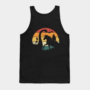 Bigfoot Riding Unicorn alien Loch Ness Monster Tank Top